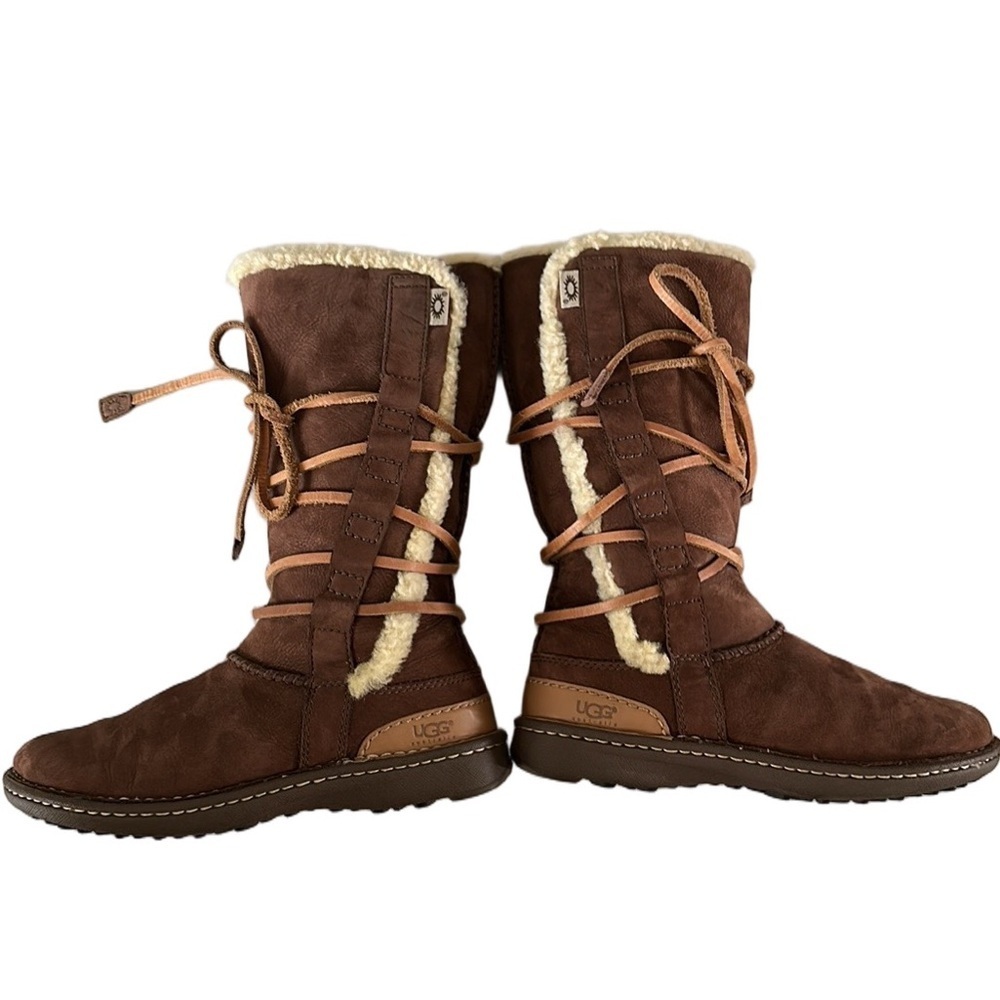 Women’s UGG Catalina Tall Boots Size 7 Leather Sheepskin Fall Winter Lace Up - Picture 2 of 16